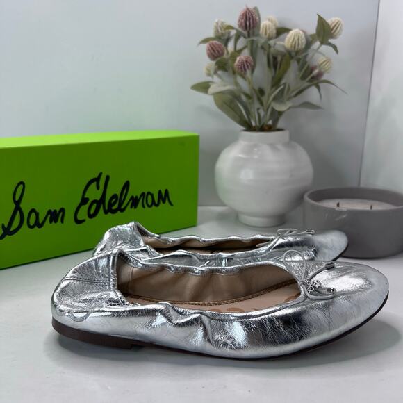 Sam Edelman Felicia Leather Ballet Flats Silver I10750L023 Women's 8 M Metallic - Picture 3 of 10